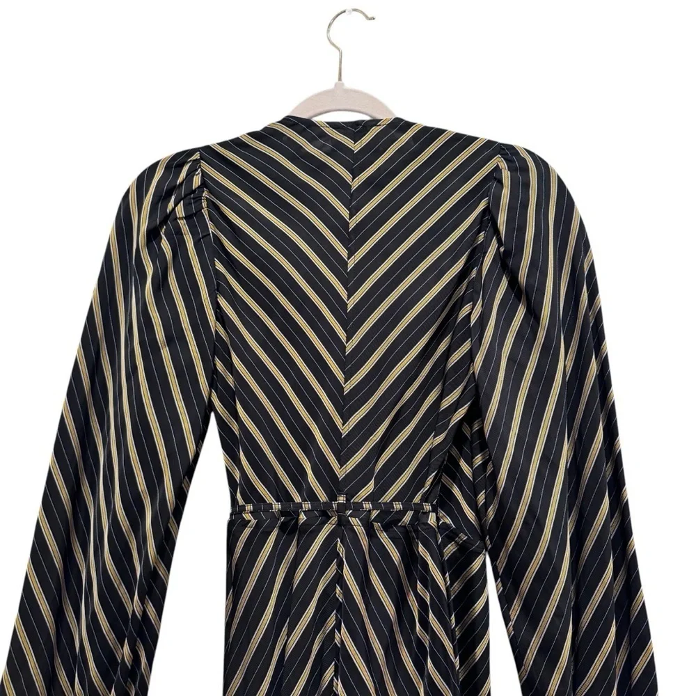 GANNI Striped Long Sleeve Wrap Maxi Dress Size EU 36/S/US 4 Black Gold - Picture 12 of 16